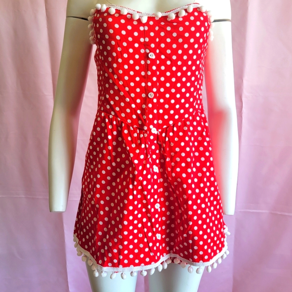 Retro Rockabilly polka dot romper with pompoms